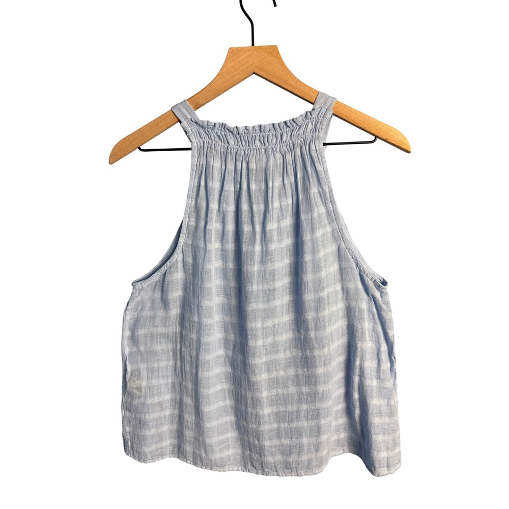 Bella Dahl Costal Linen Blue Plaid Nautical Smocked Halter Top S Relax Capsule - Picture 3 of 5